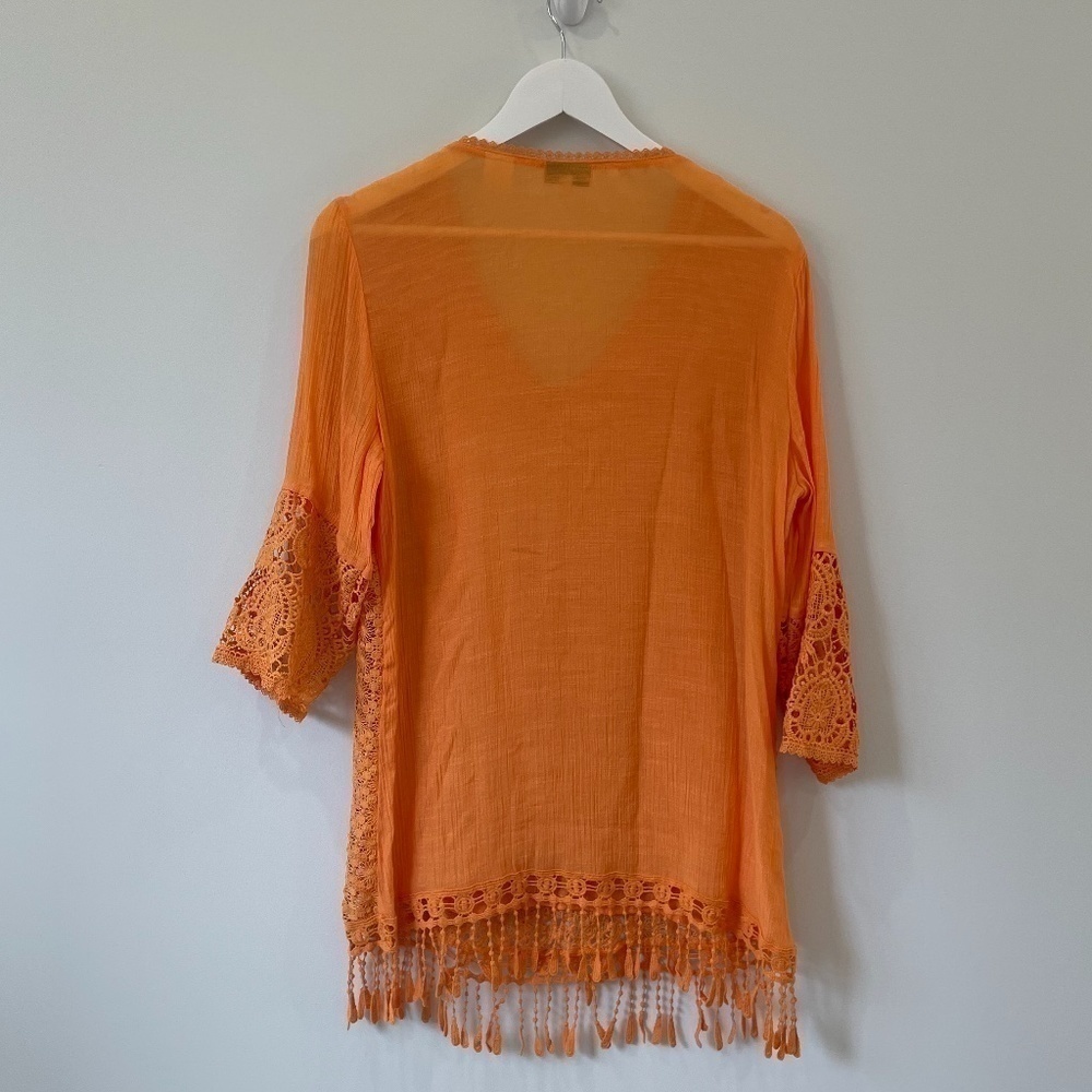 Azucar Ladies Woven Lace Short Sleeve Orange Top - Picture 5 of 6